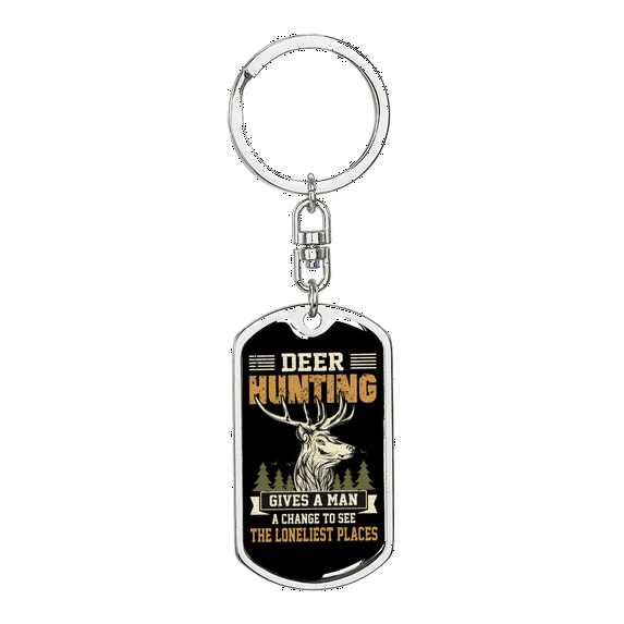 Man Deer Hunter'S Keychain Stainless Steel or 18k Gold Dog Tag Keyring