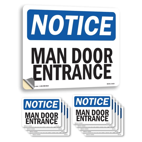 Man Door Entrance OSHA Notice Vinyl Decal Label 18 Inch x 12 Inch - 10 Pack