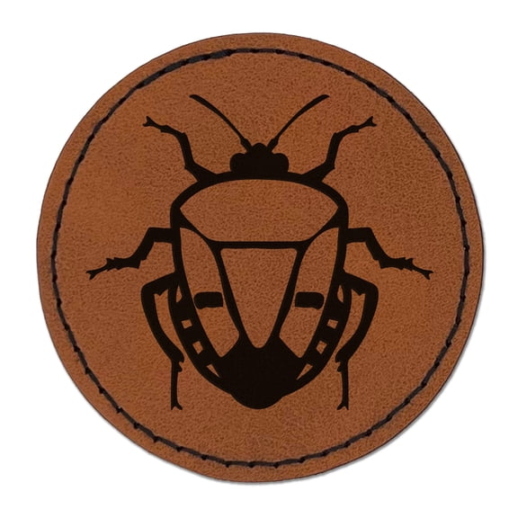 Man Faced Stink Bug Insect 2.5" Faux Leather Round Engraved Iron-On Patch - Brown