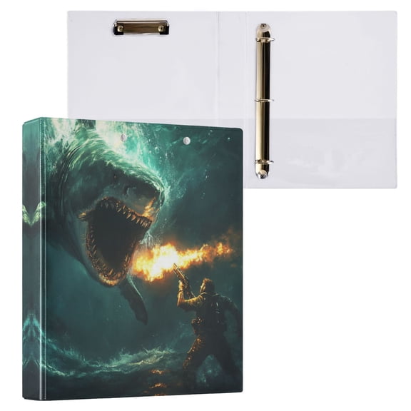 Man Fighting Shark 3 Ring Hardcover Binders 1.5in Round Rings for Letter-Size Folder Paper Organizer Pockets for Office Student Recipe