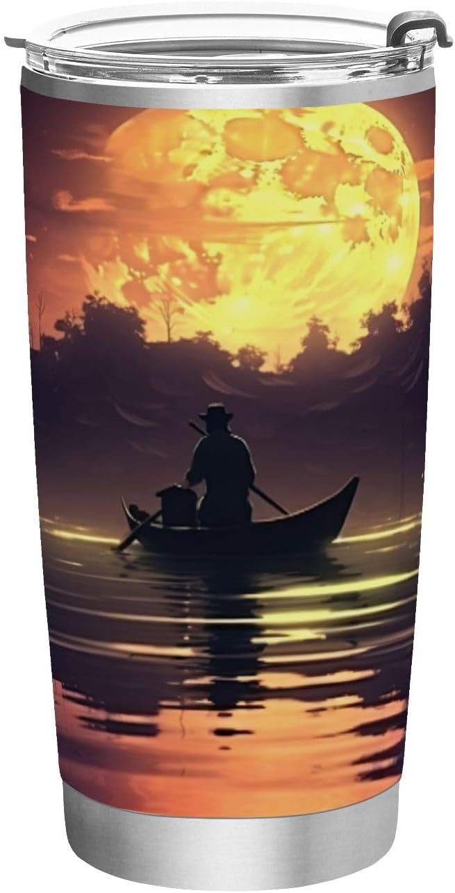 Man Fishing Cups with Straws and Lids 20 OZ Stainless Steel Travel Iced