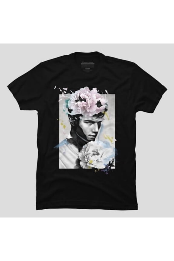 Man Flowers Floral Portrait Art Graphic, H40190 T-Shirt, for Men and Women, Up to Size 5XL