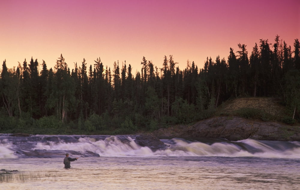 Man Fly-Fishing In River Canvas Art - Jason Witherspoon Design Pics (38 x 24)