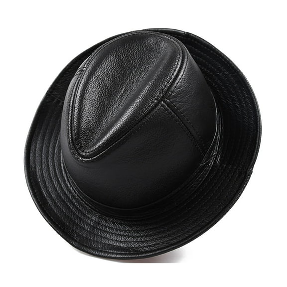 Man Genuine Leather Cowhide Gentleman Cow Skin Short Brim Black/Brown Top Hat Male Shows ,Durable Quality