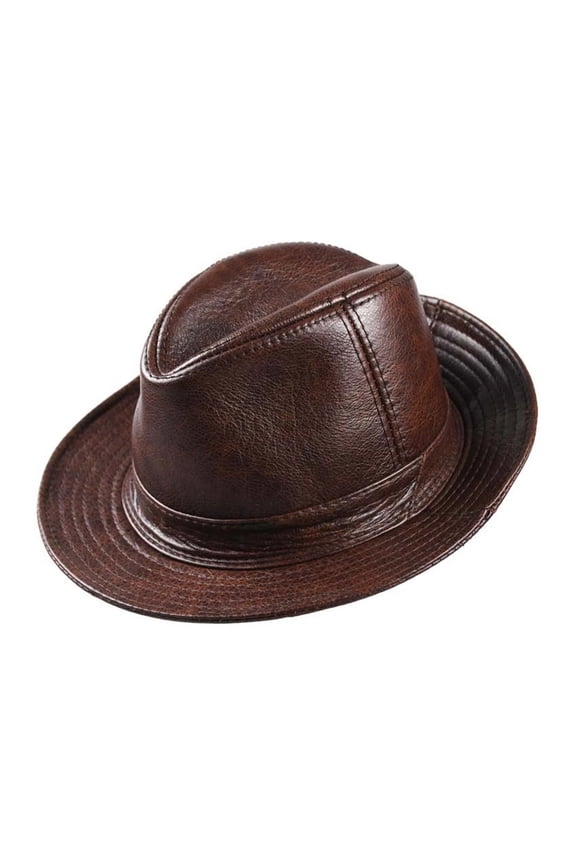 Man Genuine Leather Cowhide Gentleman Cow Skin Short Brim Black/Brown Top Hat Male Shows ,Fashion Design