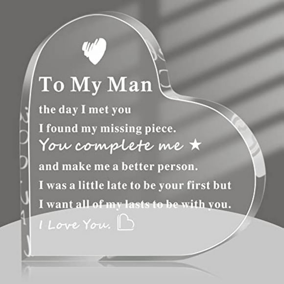 To My Man Gift for Him Heart Acrylic Anniversary I Love You Gift for Him Fiance Husband Keepsake for Groom Engagement Wedding Christmas Father's Day Birthday Gifts for Boyfriend