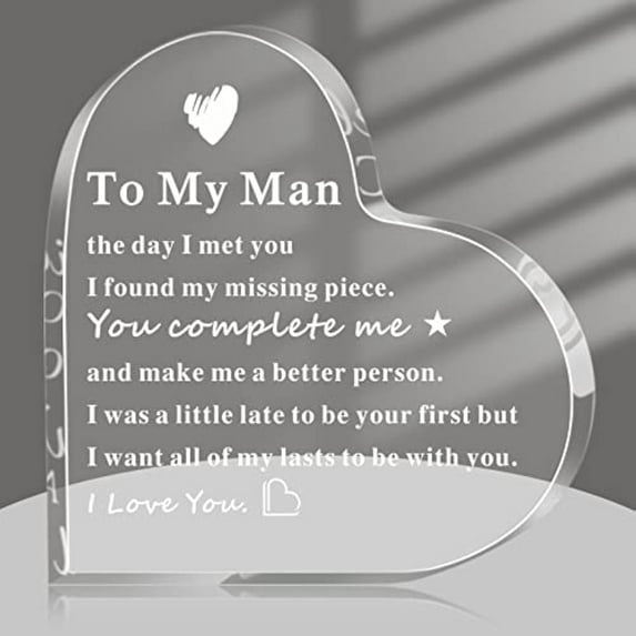 To My Man Gift I Love You Gift For Him,Acrylic Heart KeepsakeBirthday Gifts For Boyfriend Acrylic Gifts HusbandWedding Anniversary Valentine Day Gifts For Men,Husband 3.9x3.9 Inch Bedroom Kitchen