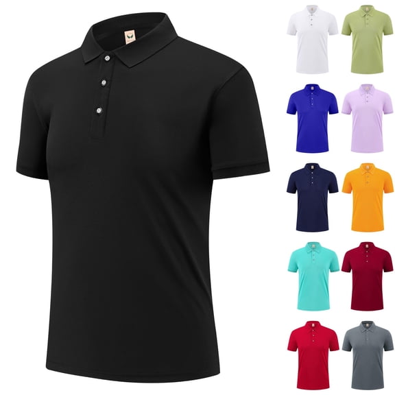 Man Gifts! BiZtdJrK Golf Polos Shirts for Men Big and Tall Ribbed Knit Tshirts Solid Casual Short Sleeve Button Collared Shirt Business Tops Yellow L