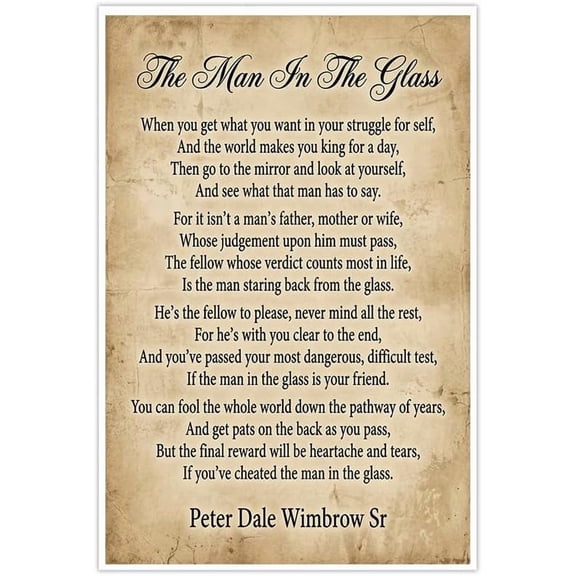 The Man In The Glass Poem Canvas Wall Art Vintage Inspirational Quotes Poster Motivational Self Reflection Integrity Artwork Home Office Living Room Bedroom Wall