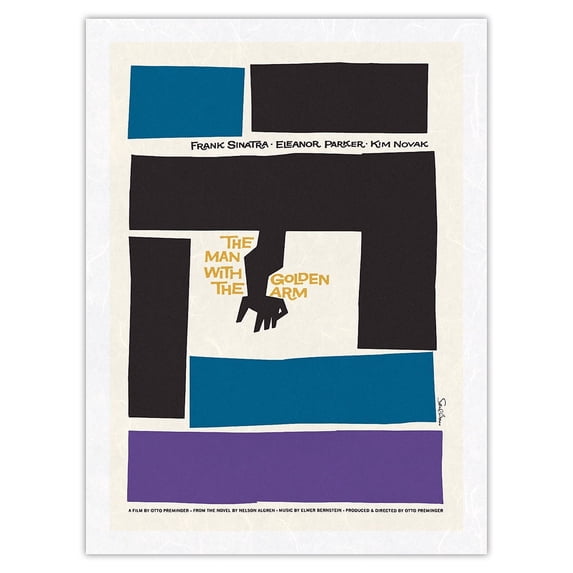 The Man With The Golden Arm - Starring Frank Sinatra & Eleanor Parker - Vintage Film Movie Poster by Saul Bass c.1955 - Japanese Unryu Rice Paper Art Print 24 x 32 in