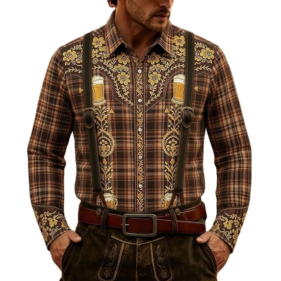 Man Happy Gift Oktoberfest Button Tshirts Long Sleeve Tops for Mens Collared High Neck Graphic Fall Summer Shirts 2026 Fashion