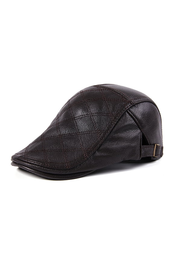 Man Hat Real Leather Flat Cap Autumn Winter Warm Mens Beret Warm Adjustable Male Newsboy ,Fashion