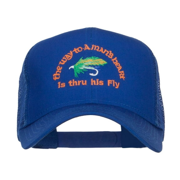 Man Heart His Fly Embroidered Mesh Cap - Royal OSFM