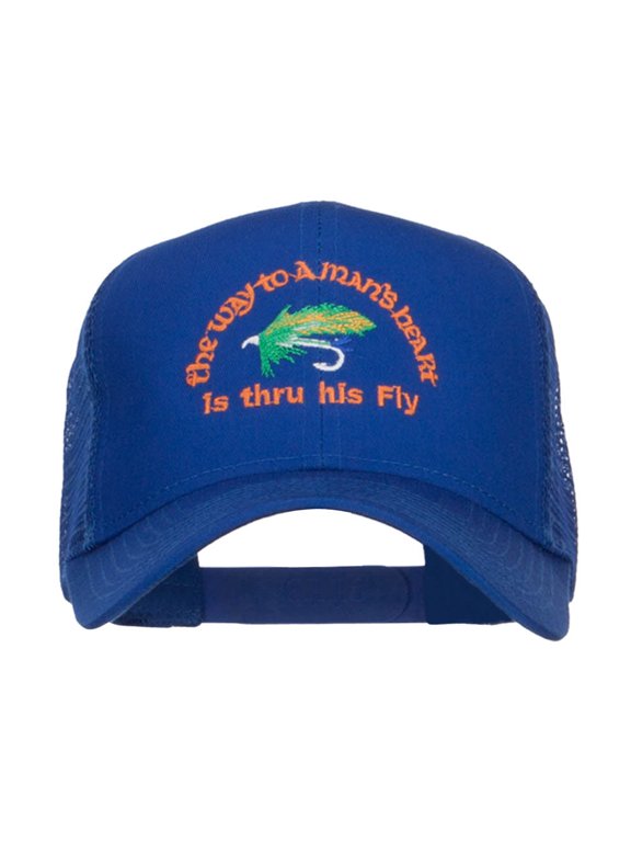 Man Heart His Fly Embroidered Mesh Cap - Royal OSFM