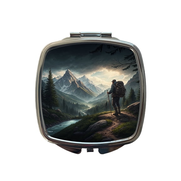 Man Hiking In The Mountains Travel Makeup Handbag Purse Small Pocket Compact Mirror