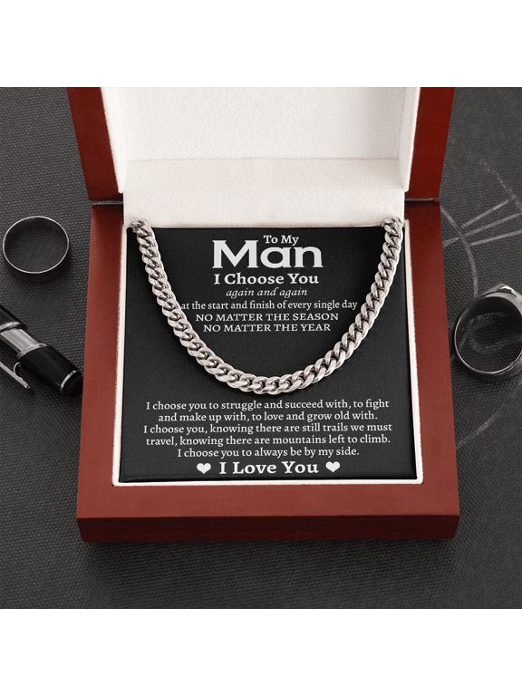 To My Man I Choose You Cuban Link Chain Necklace, Best Jewelry for Men, Boyfriend Husband , Anniversary Romantic, Valentines Ideas, White Cuban Link Necklace