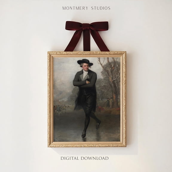 Man On Ice Wall Art Poster, Vintage Ice Skating On Pond Poster, Frozen Lake Winter Skaters Art, Victorian Ice Skating Art, Ch Warm Present Vintage UNFRAMED Poster Size 16x24