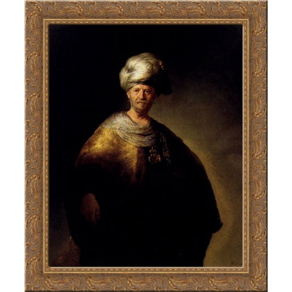Man In Oriental Dress 20x23 Gold Ornate Wood Framed Canvas Art by Rembrandt