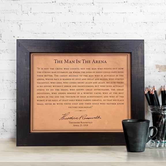 Man In The Arena Leather Wall Art Print, Unframed Paper Poster 8x10in