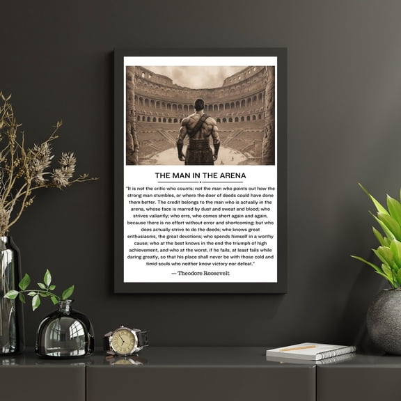 Man In The Arena Quote Wall Art Print, Unframed Paper Poster 8x10in