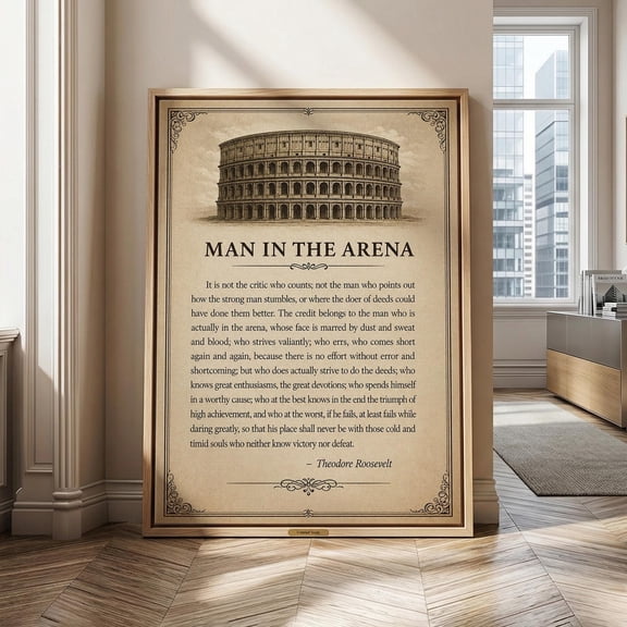 Man In The Arena Wall Art Inspirational Office Prints Decor, Motivational Quote Poster Mens Workspace Decor, Leadership Inspiring, Poster Only
