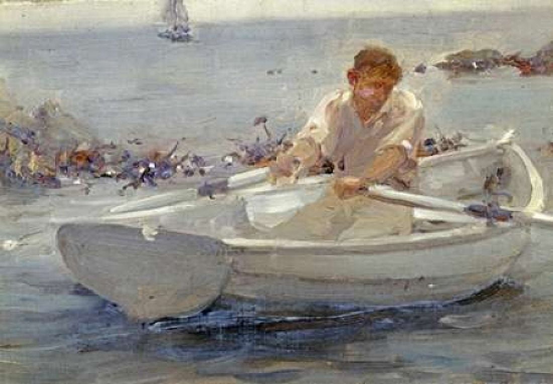 Man In a Rowing Boat Canvas Art - Henry Scott Tuke (20 x 28)