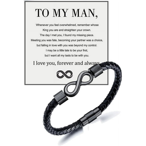 To My Man, Infinity Leather Bracelet Husband Gift for Wife I Love You Forever and Ever Bracelet Boyfriend Anniversary Birthday Christmas Father Gift for Men