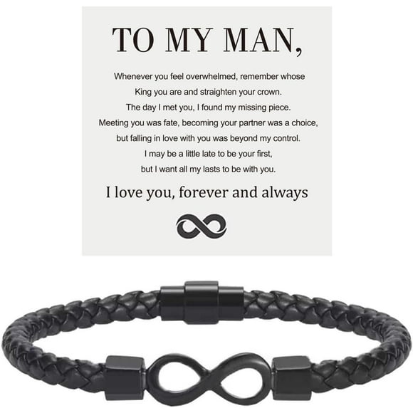 To My Man, Infinity Leather Bracelet Husband Gifts from Wife I Love You Forever and Always Bracelet Boyfriend Anniversary Birthday Christmas Fathers Gifts for Men