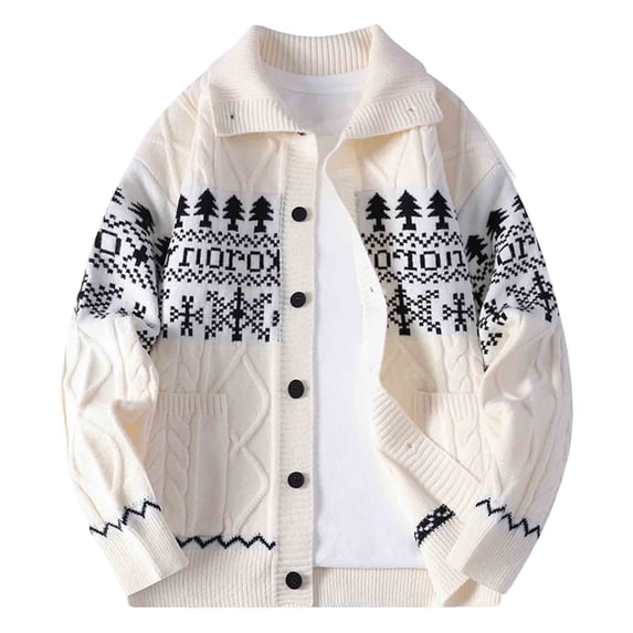 Man Knitted Sweater Casual Loose Elastic Cardigan Christmas Long Sleeve Lapel Button Pocket Sweater