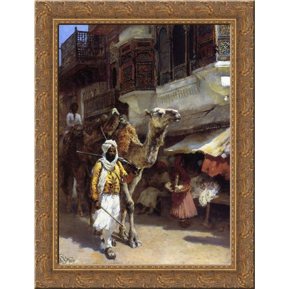 Man Leading a Camel 24x18 Gold Ornate Wood Framed Canvas Art by Edwin Lord Weeks