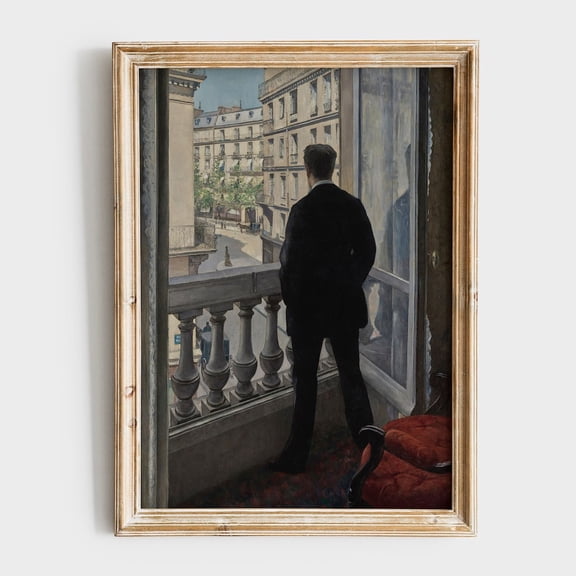 Man Looking Out Vintage Art Print, Architectural, Cityscape, Meaningful Artwork, Neutral Wall Decor Home Decor #195, Unframed Poster Size 16x24