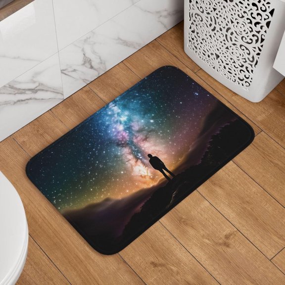 Man Looking Up Universe Night Sky Welcome Door Mat Non-Slip Absorbent Floor Mat Soft Washable Carpet 16 x 24 Inch for Kitchen Bedroom Bathroom Decor