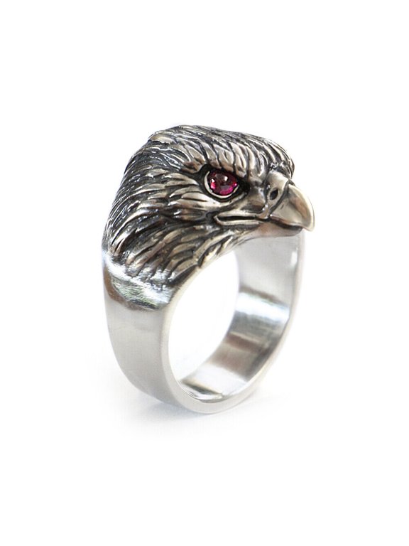 Man Made Pigeon Blood Red Eyes 925 Sterling Silver Eagle Ring Punk Jewelry TA251 US Size 13