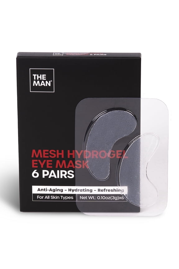 The Man Mesh Hydrogel Under Eye Patches for Men - Cooling, Hydrating & Firming Eye Masks for Dark Circles & Puffiness - Men's Anti-Aging Patches with Hyaluronic Acid, Collagen & Vitamin E. (6 Pairs)