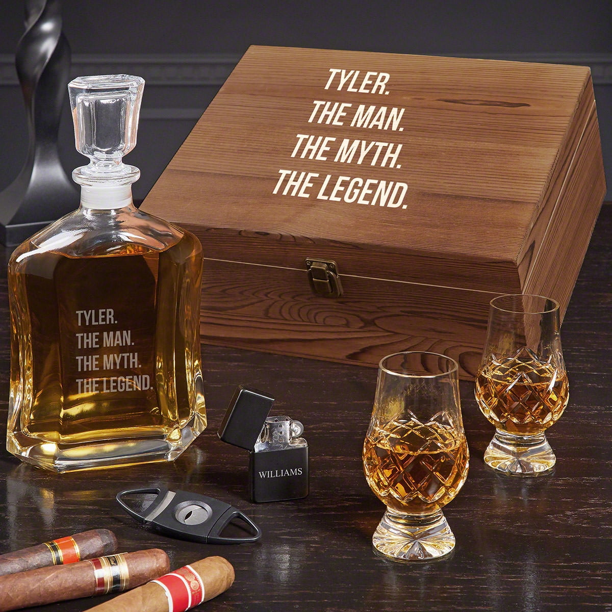 Man Myth Legend Personalized Whiskey Glass Box Set, Clear