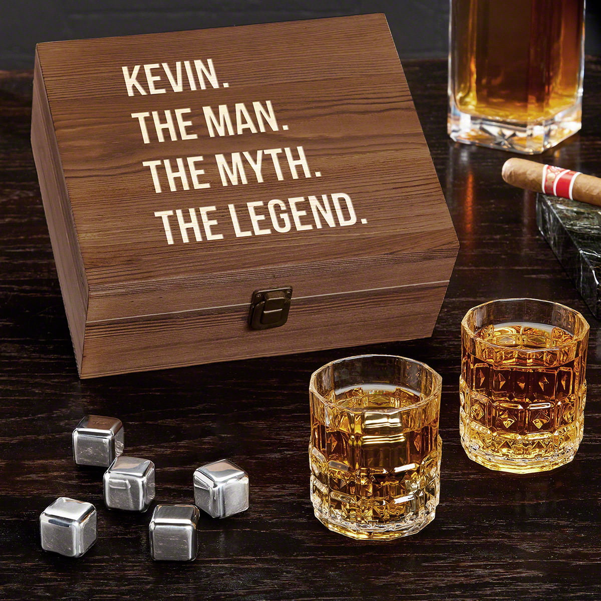 Whiskey and Cigar Gift Set for Men Engraved Cigar Gifts - Home Wet Bar