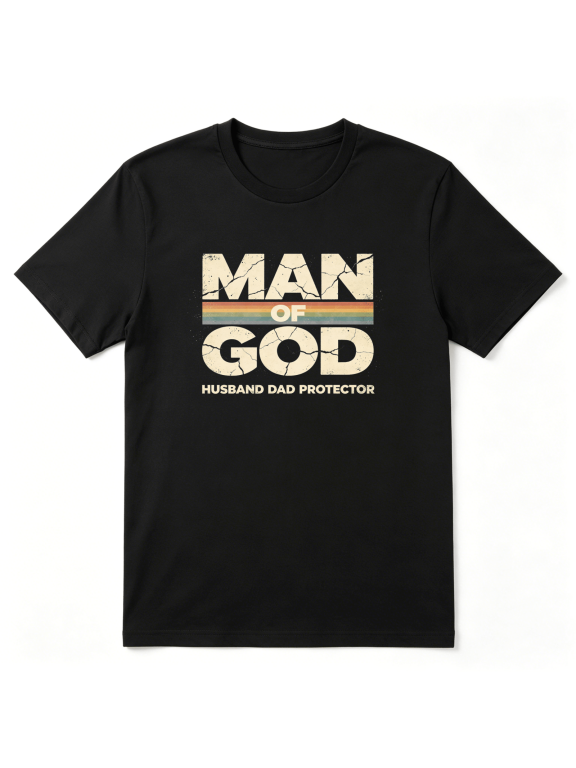 Man Of God Husband Dad Protector Cool Graphic Tee for Men, Dad Father's Day Gift Cotton Short Sleeves T-Shirt
