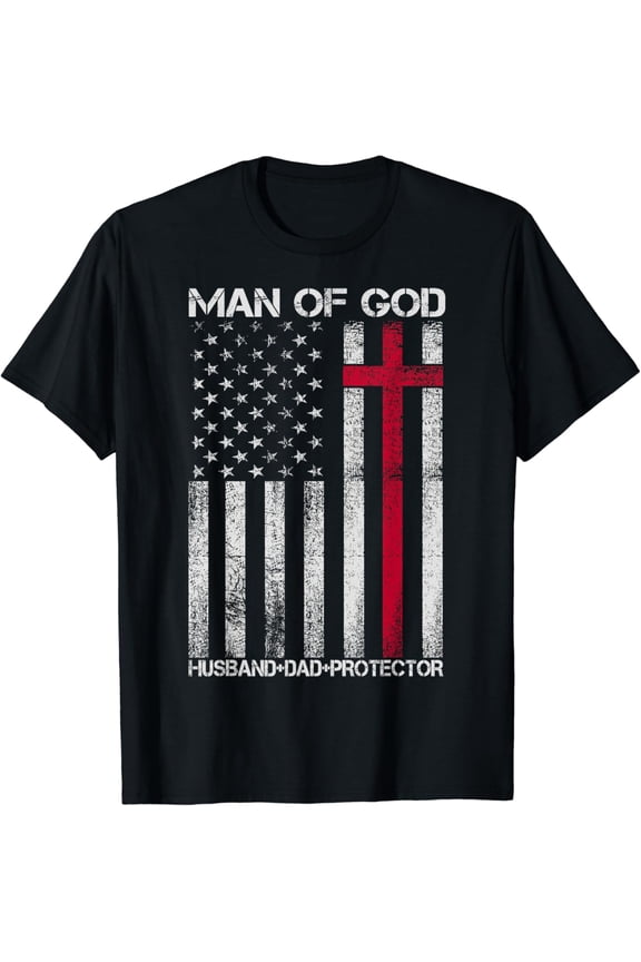 Man Of God Husband Dad Protector Religious Cross T-Shirt