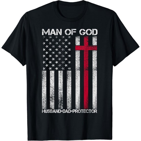 Man Of God Husband Dad Protector Religious Cross T-Shirt