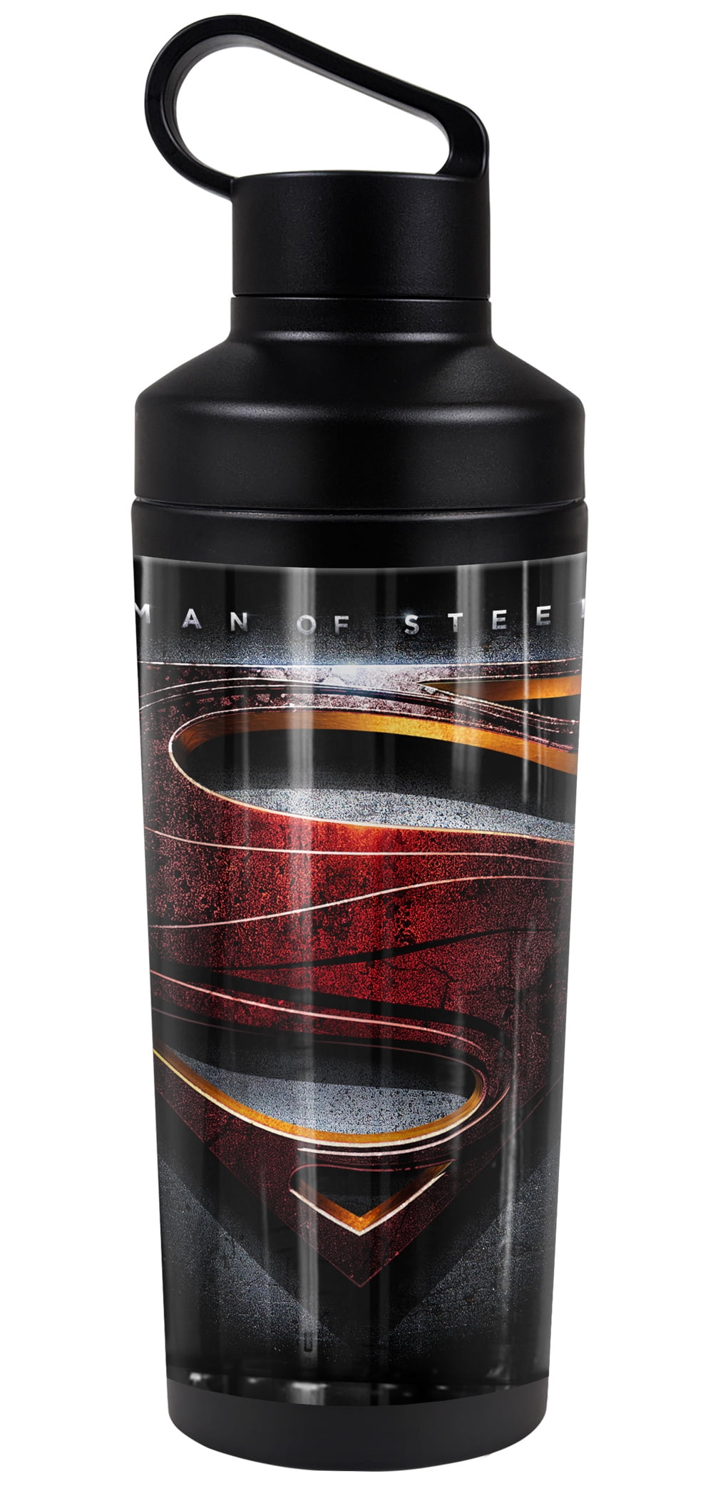 Man Of Steel - Logo Official Large Shield 18 oz Insulated Water Bottle, Leak Resistant, Vacuum Insulated Stainless Steel with 2-in-1 Loop Cap