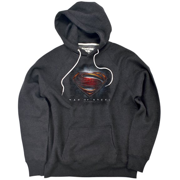 Man Of Steel Man Of Steel Shield Unisex Adult Slim Fit Pull-Over Heather Hoodie, Charcoal, Small