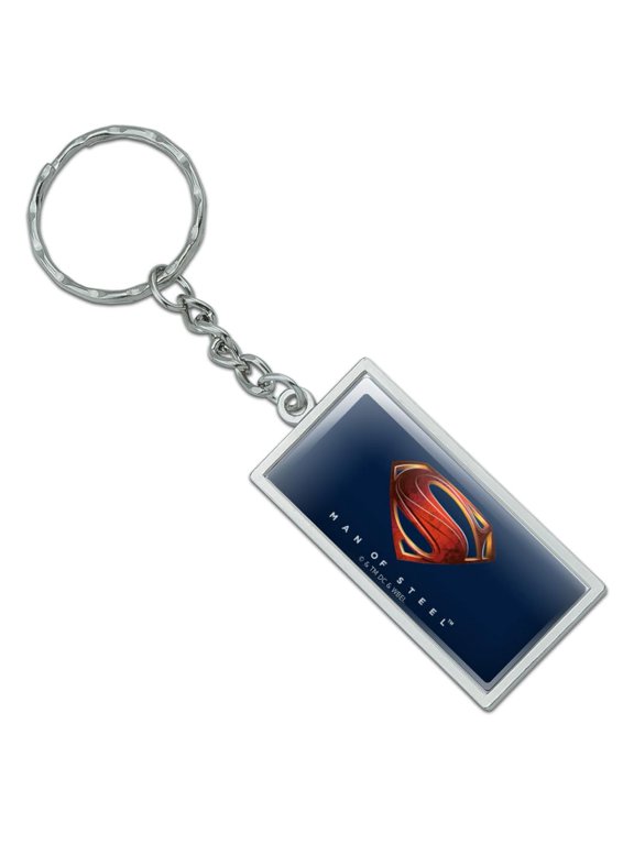 Man Of Steel Mos New Logo Rectangle Keychain in Chrome Plated Metal