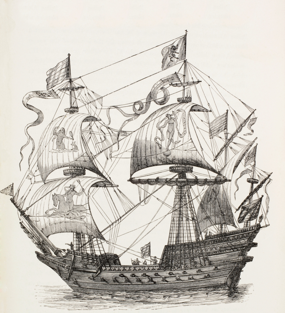 Man-Of-War Of The 16Th Century From Military And Religious Life In The Middle Ages By Paul Lacroix Published London Circa 1880 Canvas Art - Ken Welsh Design Pics (28 x 30)