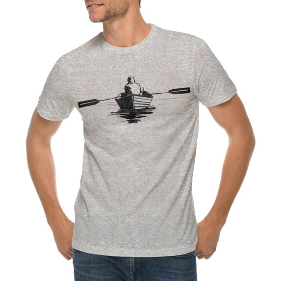 Man On Boat Graphic Design Ring Spun Combed Cotton Short Sleeve Deluxe Jersey T-Shirt - Heather Grey XL
