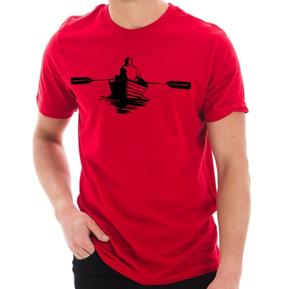 Man On Boat Graphic Design Ring Spun Combed Cotton Short Sleeve Deluxe Jersey T-Shirt - Red 3XL