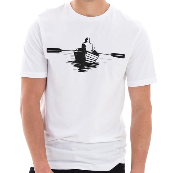 Man On Boat Graphic Design Ring Spun Combed Cotton Short Sleeve Deluxe Jersey T-Shirt - White 2XL