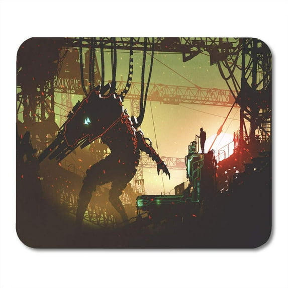 Man Operating The Robot Remote Control in Industrial Factory Mousepad Mouse Pad Mouse Mat 9x10 inch