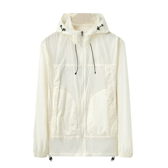 Man Outdoors Sun Proof Jacket Waterproof Windbreaker Solid Color Long Sleeve Hooded Blouse