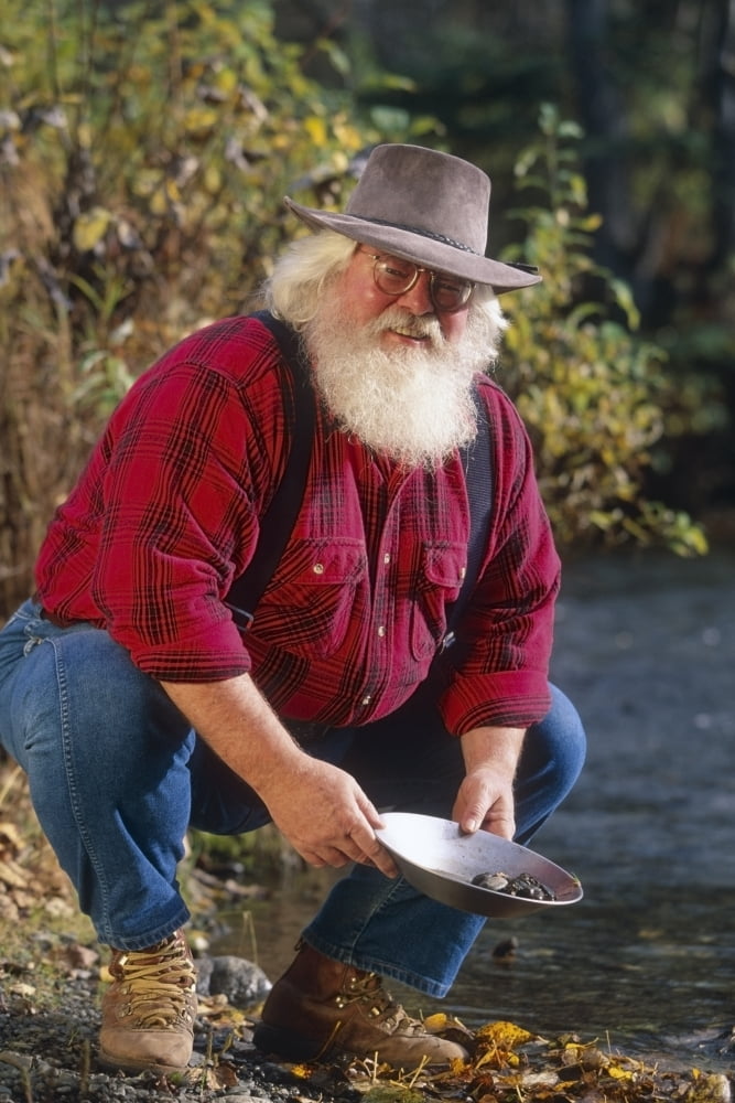 Man Panning For Gold Anchorage Southcentral Ak Canvas Art - Jeff Schultz Design Pics (22 x 34)