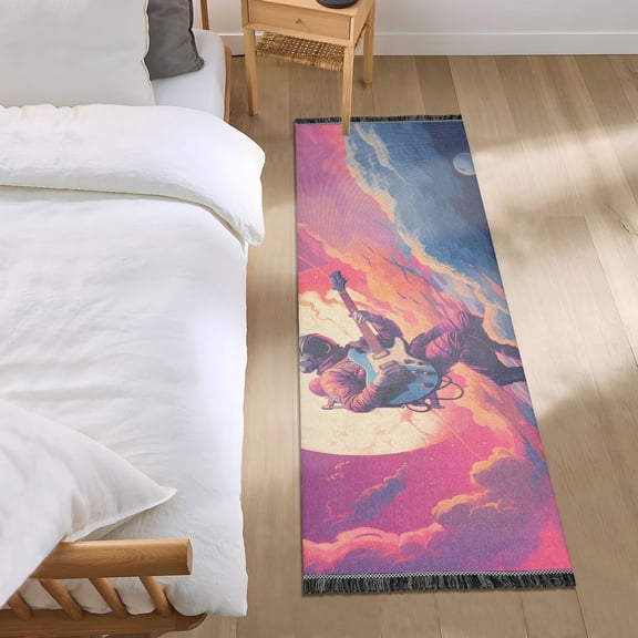 Man Play Guitar in Sky Runner Area Rug 2x6 Soft Non-Slip Washable Bedside Carpet for Hallway Bedroom Living Room Home Decor